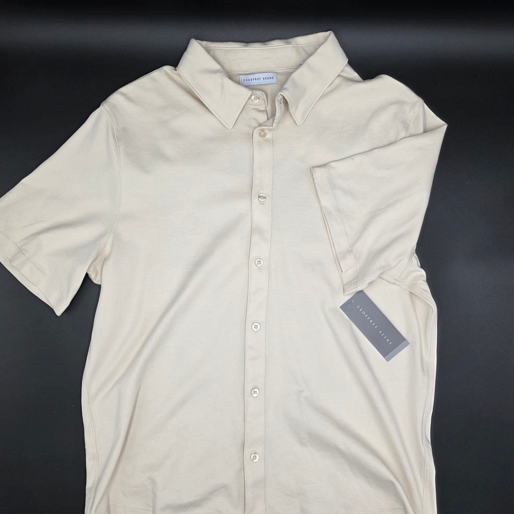 GEOFFREY BEENE Mens Short Sleeve Button Up Shirt Birch Size M new‎ nwt